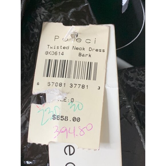 NWT Black Sequin Halter Dress Faux Leather Twist Neck By Poleci Size 0 Silk USA - Picture 10 of 12